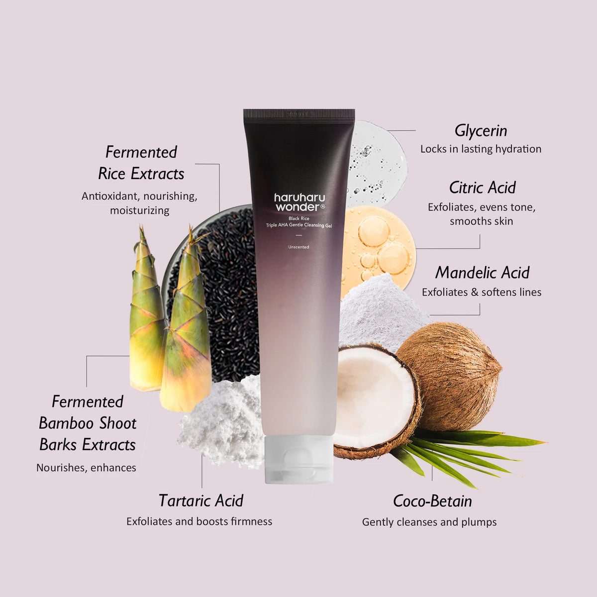 Haru Haru Wonder - Black Rice Unscented Triple AHA Gentle Cleansing Gel