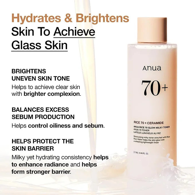 Anua - Rice 70 +Ceramide Glow Milky Toner for Glass Skin