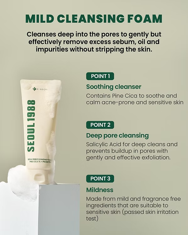 K-Secret - Seoul 1988 Cleansing Foam : Pine Cica 1% + Probiotics - Beauty Station by Rafia