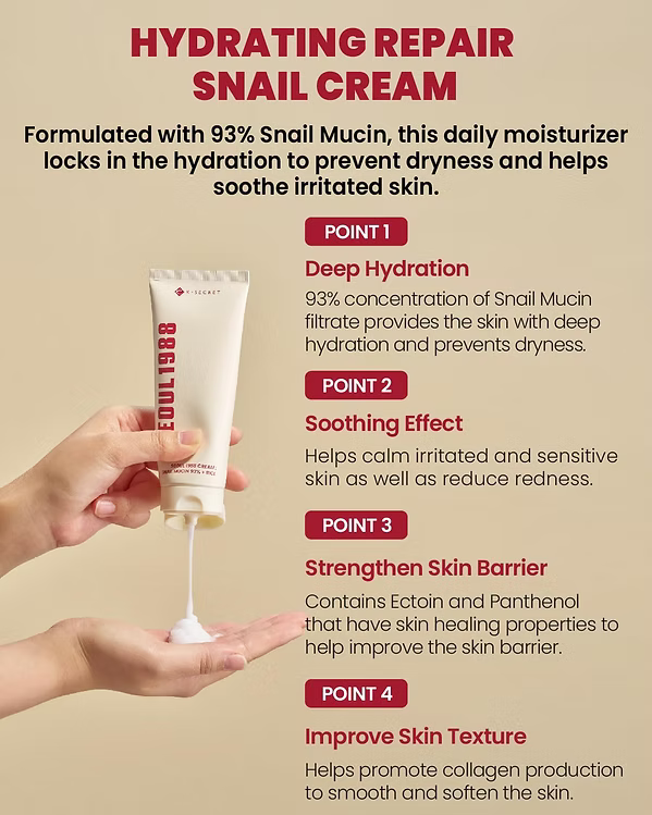 K-Secret - Seoul 1988 Cream : Snail Mucin 93% + Rice - Beauty Station by Rafia
