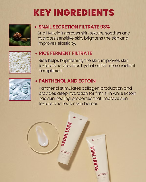 K-Secret - Seoul 1988 Cream : Snail Mucin 93% + Rice - Beauty Station by Rafia